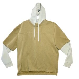 G-Net‎ Hoodie Men XL Tan Greek Key Pattern Layered Look Long Sleeve Streetwear